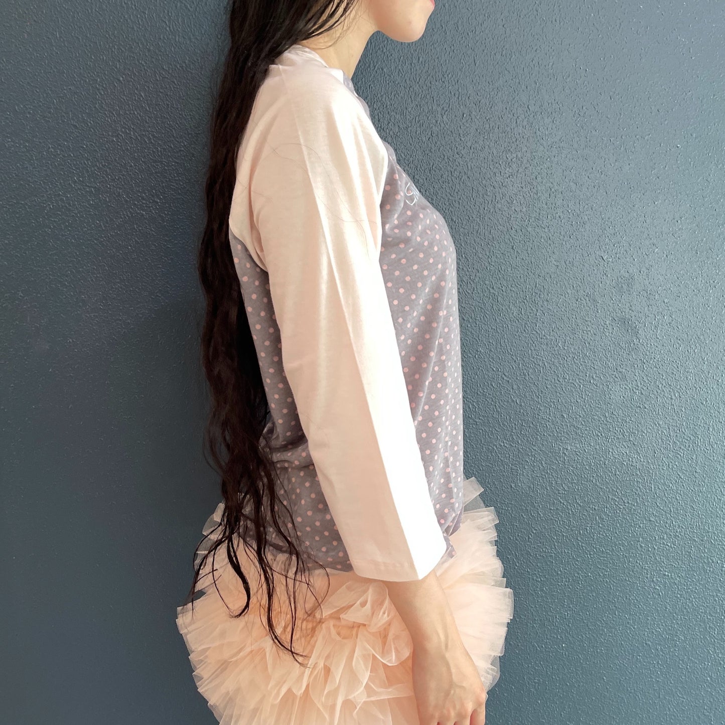 [F.E.E.S] dot raglan sleeve top / pink / ラグランスリーブドットトップ