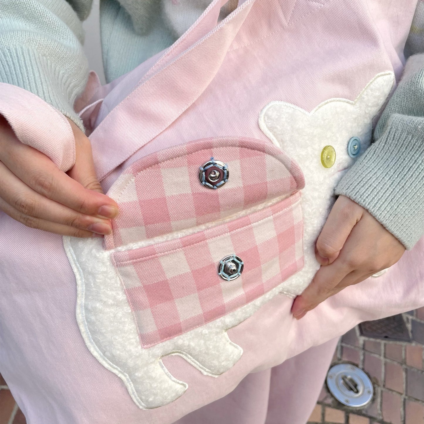 Cassie tote bag / Pink / ねこアップリケトートバッグ