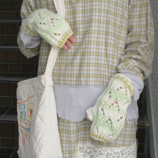 wool knit fingerless glove - short / pale green / ウールニットフィンガーレスグローブショート