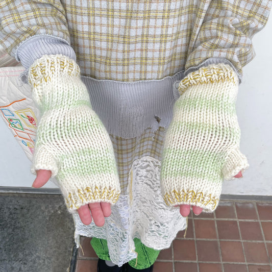 wool knit fingerless glove - short / pale green / ウールニットフィンガーレスグローブショート