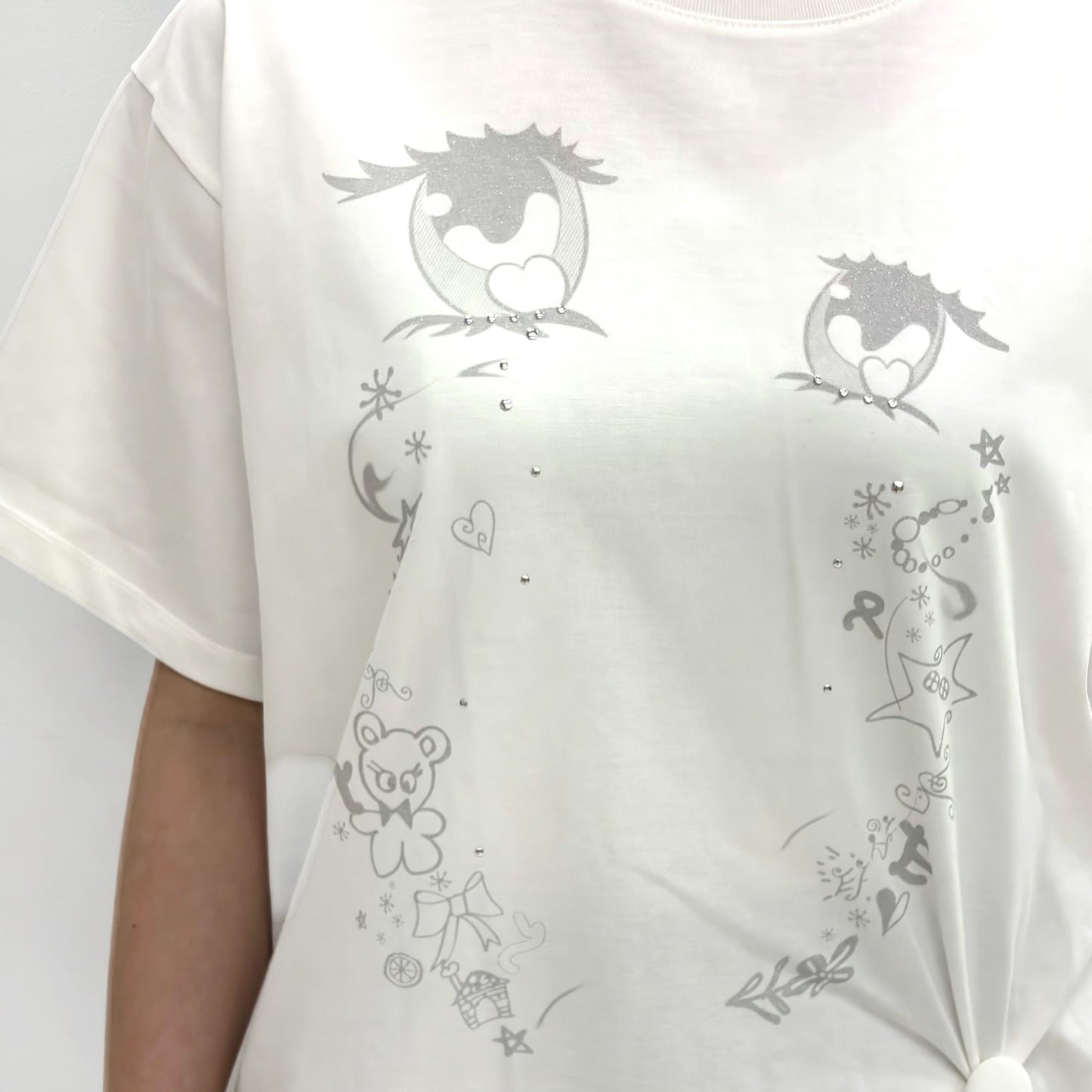 Cry Eyes Half Sleeve Top / White / グラフィックTシャツ