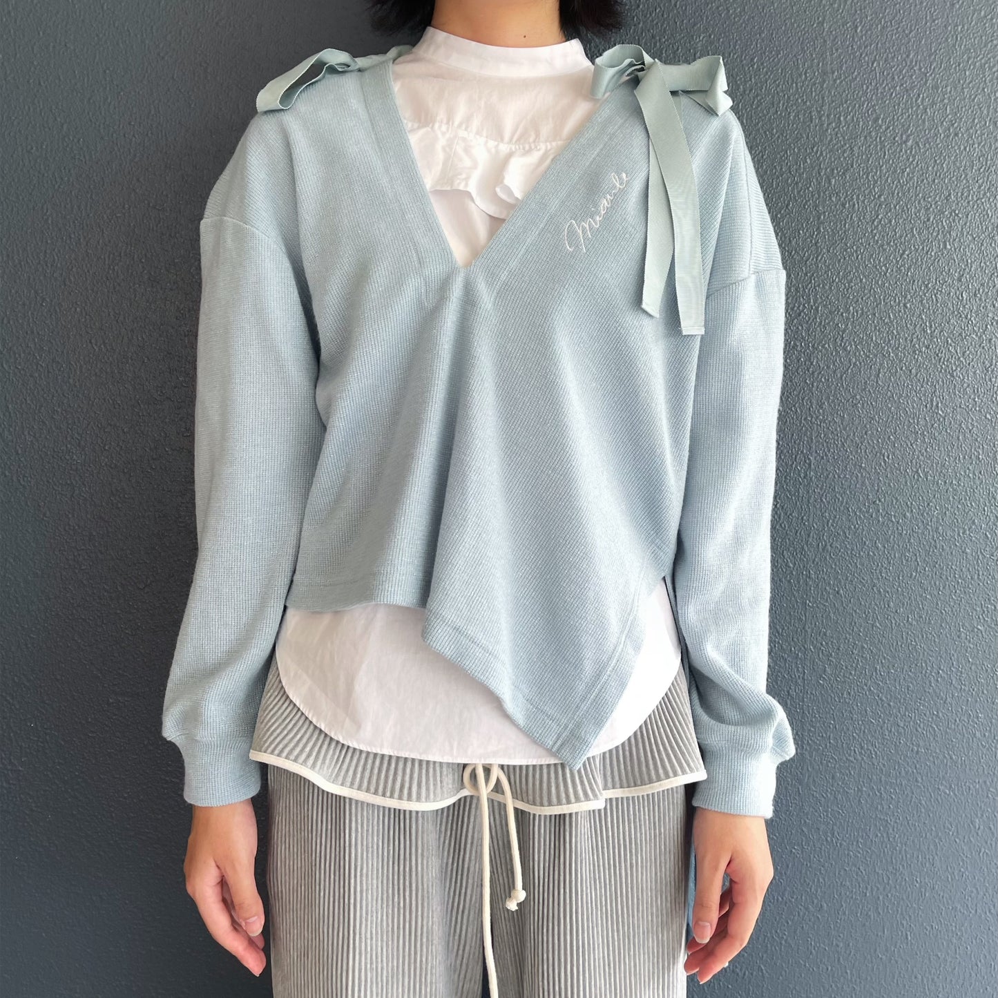 Asymmetry Lame Knit / Sky Blue / アシンメトリーラメニット