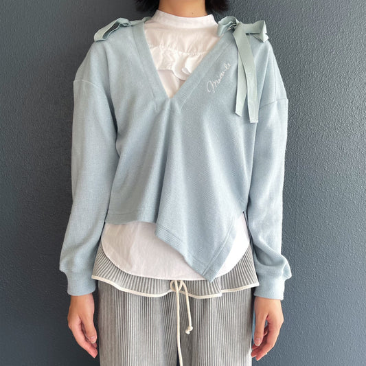 Asymmetry Lame Knit / Sky Blue / アシンメトリーラメニット