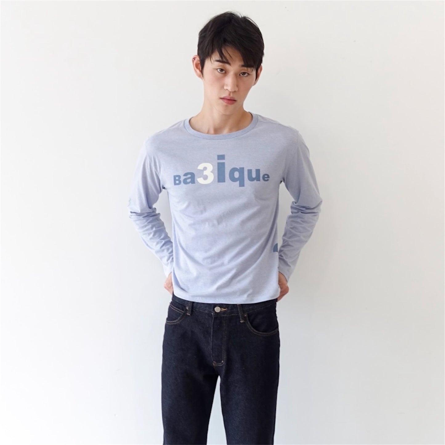 [fe.3] loose logo long top / melange blue / ルーズロゴロングスリーブトップ