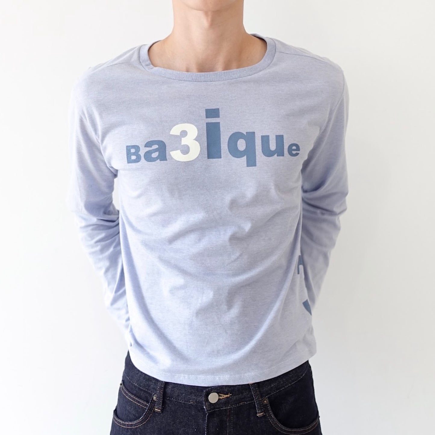 [fe.3] loose logo long top / melange blue / ルーズロゴロングスリーブトップ
