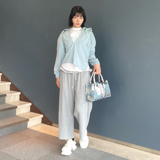 Asymmetry Lame Knit / Sky Blue / アシンメトリーラメニット