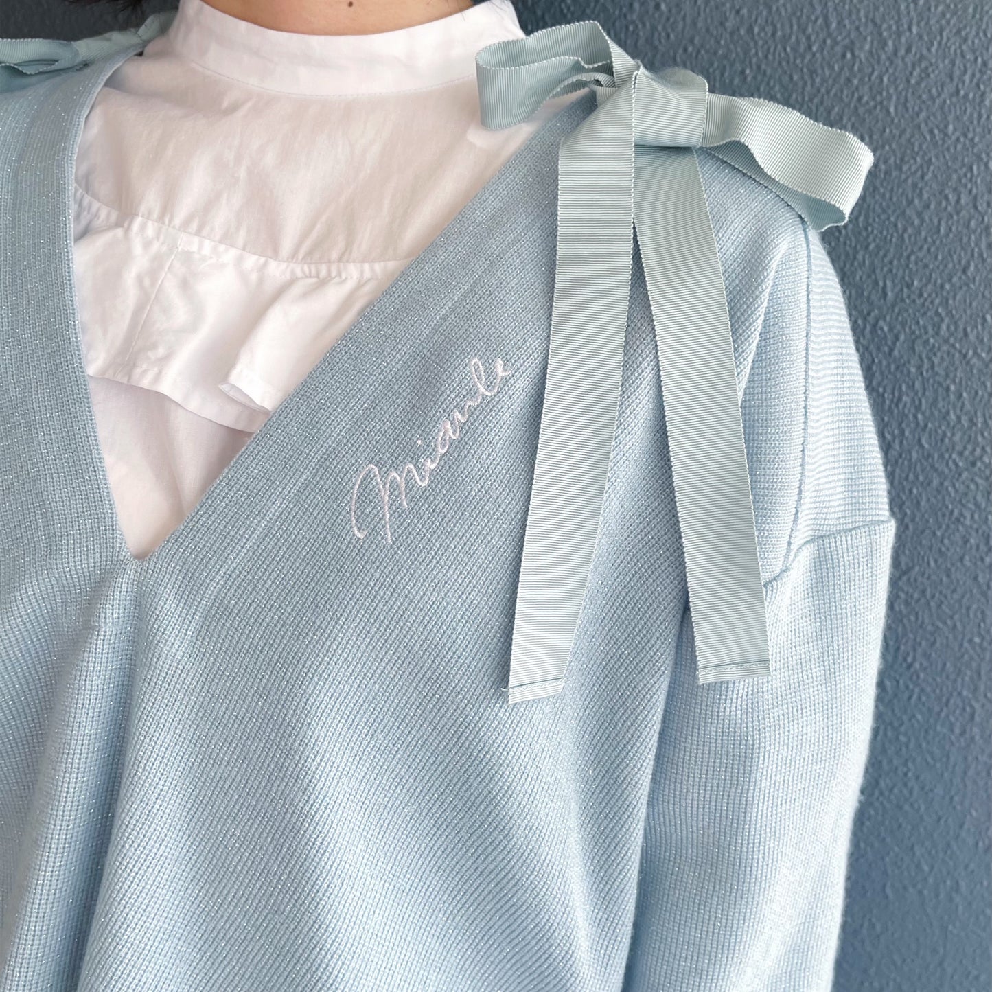 Asymmetry Lame Knit / Sky Blue / アシンメトリーラメニット