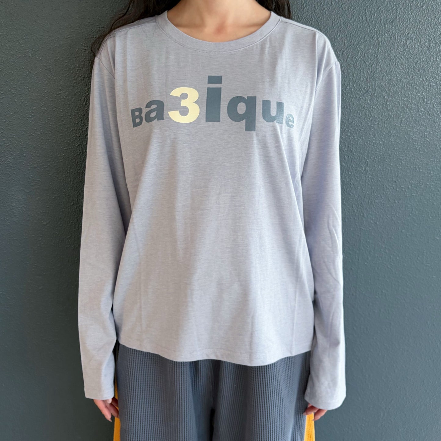 [fe.3] loose logo long top / melange blue / ルーズロゴロングスリーブトップ