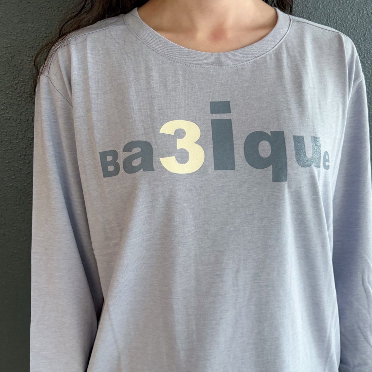 [fe.3] loose logo long top / melange blue / ルーズロゴロングスリーブトップ