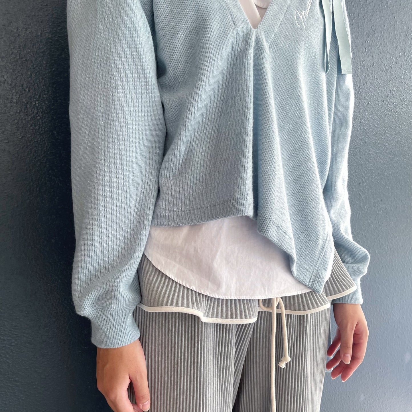 Asymmetry Lame Knit / Sky Blue / アシンメトリーラメニット