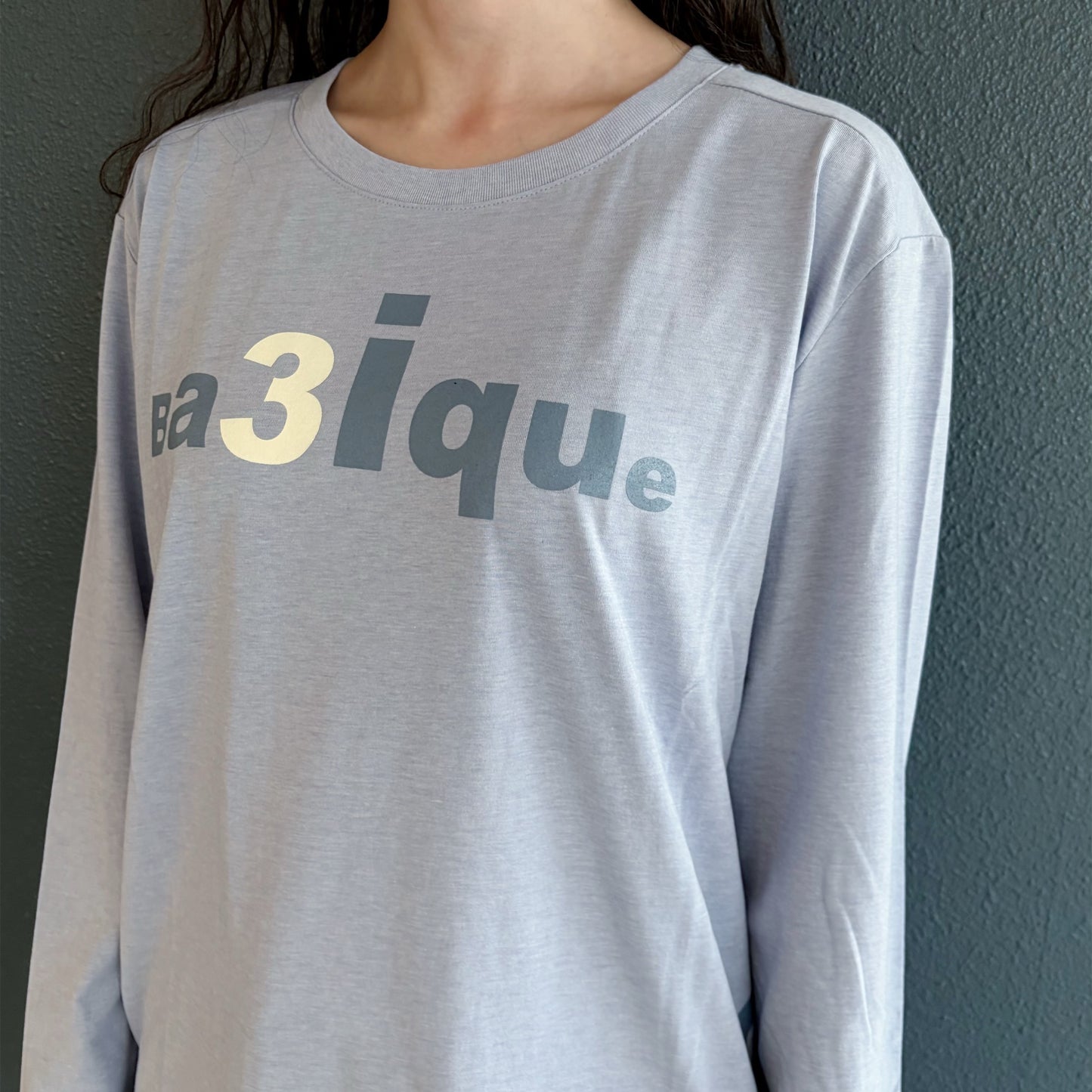 [fe.3] loose logo long top / melange blue / ルーズロゴロングスリーブトップ