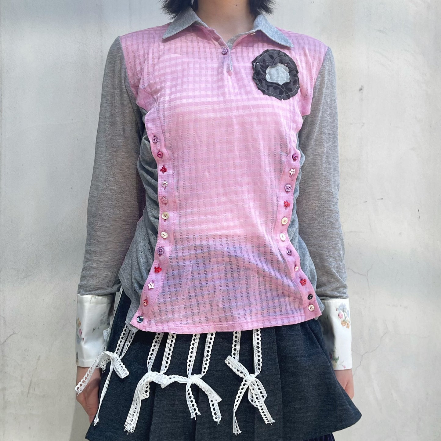 Mille Bottoni Shirt / Pink×Gray / ボタンシャツ