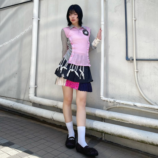 Mille Bottoni Shirt / Pink×Gray / ボタンシャツ