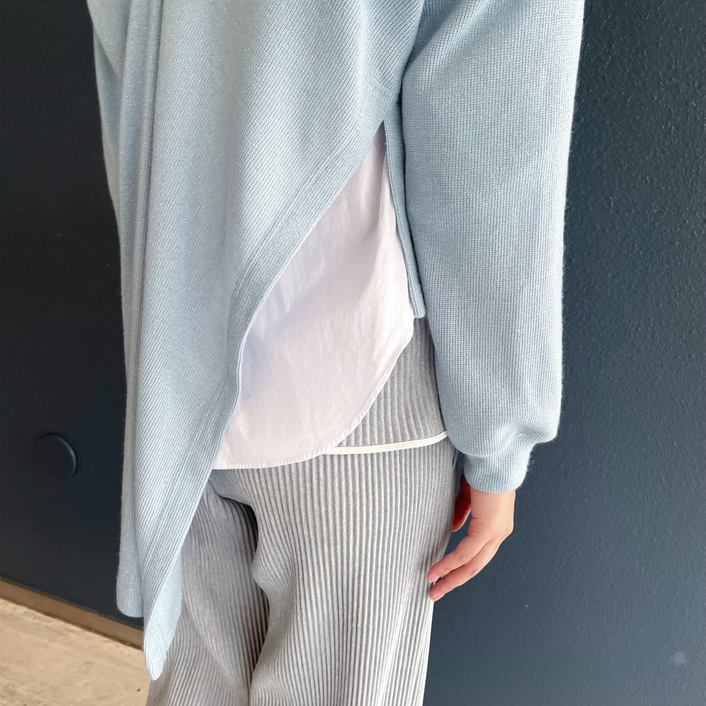 Asymmetry Lame Knit / Sky Blue / アシンメトリーラメニット