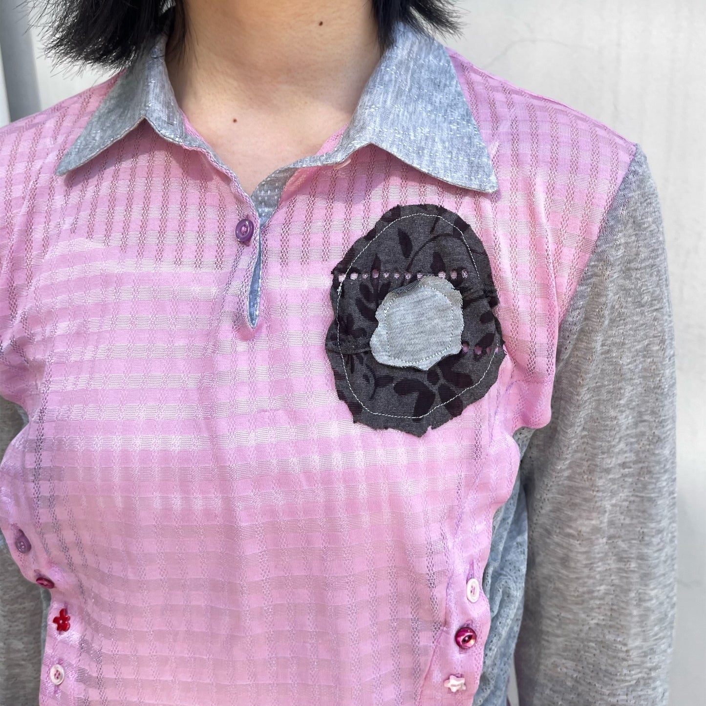 Mille Bottoni Shirt / Pink×Gray / ボタンシャツ