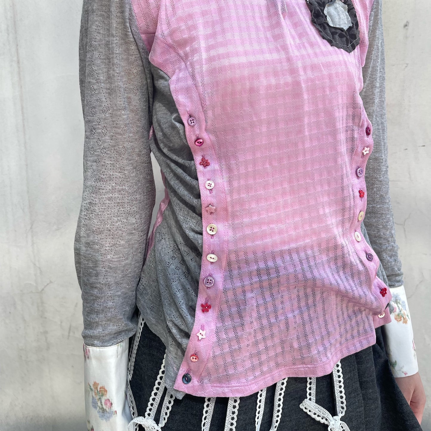 Mille Bottoni Shirt / Pink×Gray / ボタンシャツ
