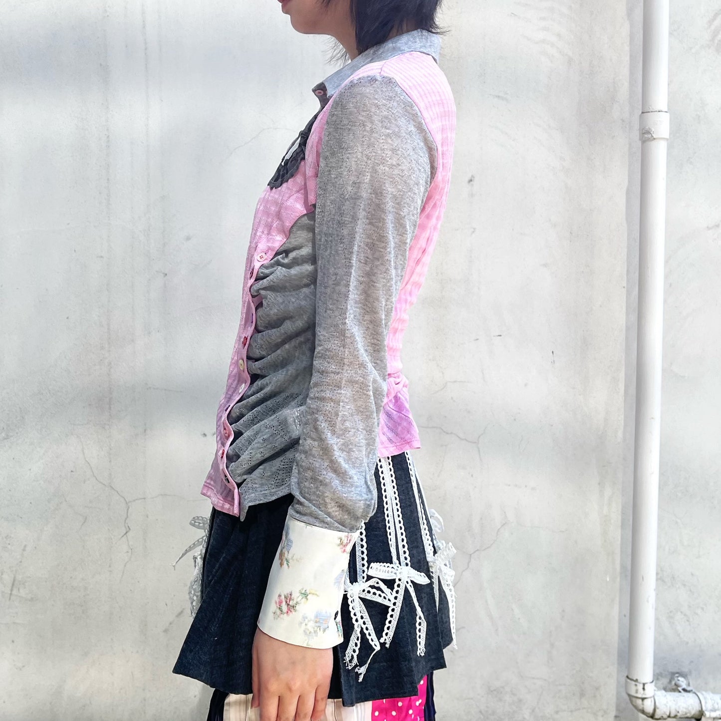 Mille Bottoni Shirt / Pink×Gray / ボタンシャツ