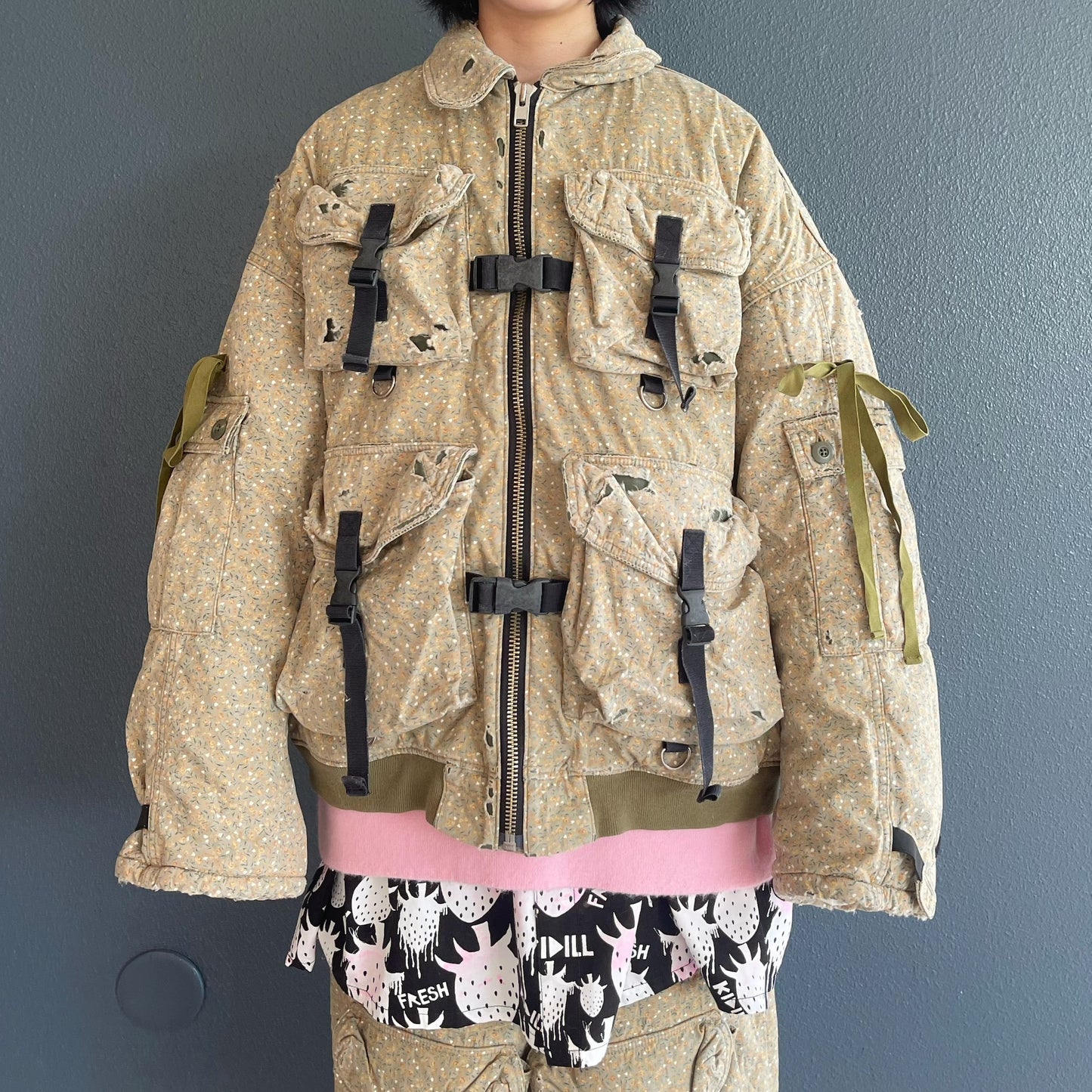 DESTROY BONDING UTILITY JACKET / KHAKI FLORAL / デストロイボンディングジャケット
