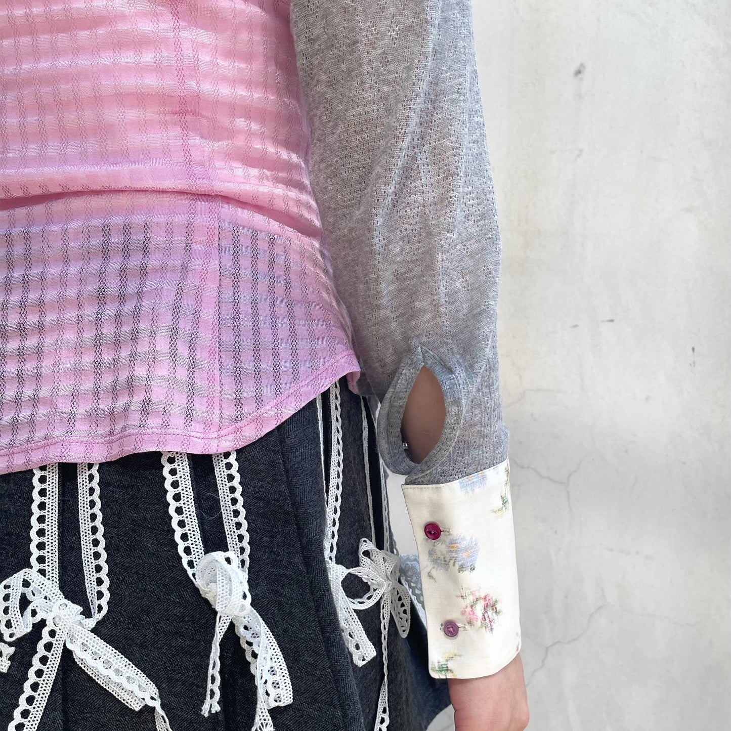 Mille Bottoni Shirt / Pink×Gray / ボタンシャツ