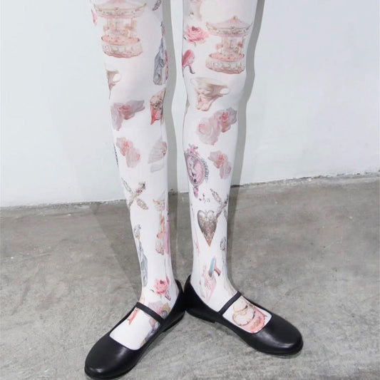 Rococo Tights / White / グラフィックプリントタイツ