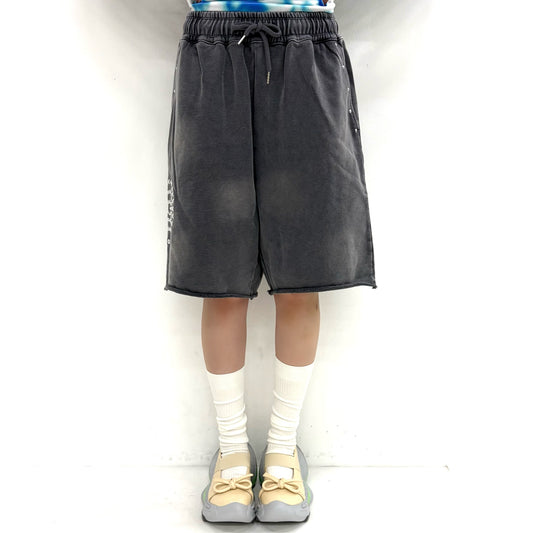 Washed Hotfix Shorts / Charcoal / ウォッシュ加工ハーフパンツ