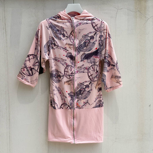 Hooded long slv zip / pink / フードロングスリーブジップアップフーディー