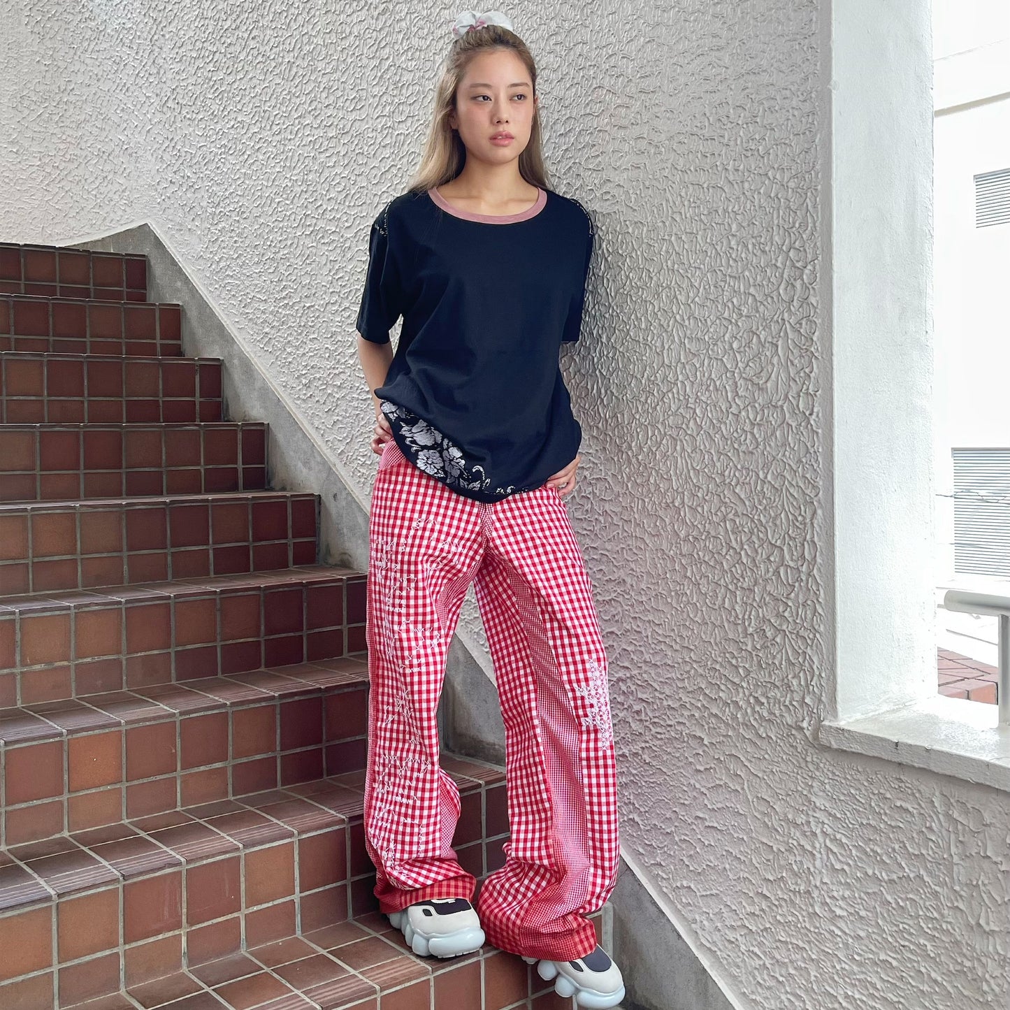 gingham patchwork pants / red / ギンガムパッチワークパンツ