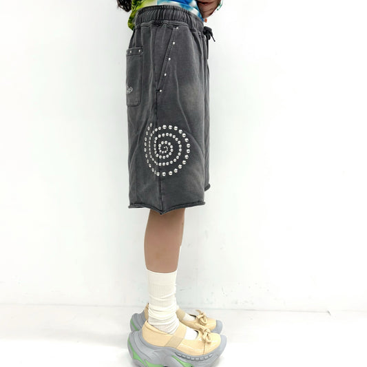 Washed Hotfix Shorts / Charcoal / ウォッシュ加工ハーフパンツ