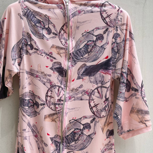Hooded long slv zip / pink / フードロングスリーブジップアップフーディー