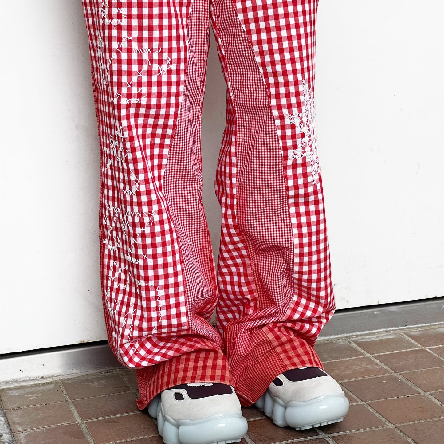 gingham patchwork pants / red / ギンガムパッチワークパンツ