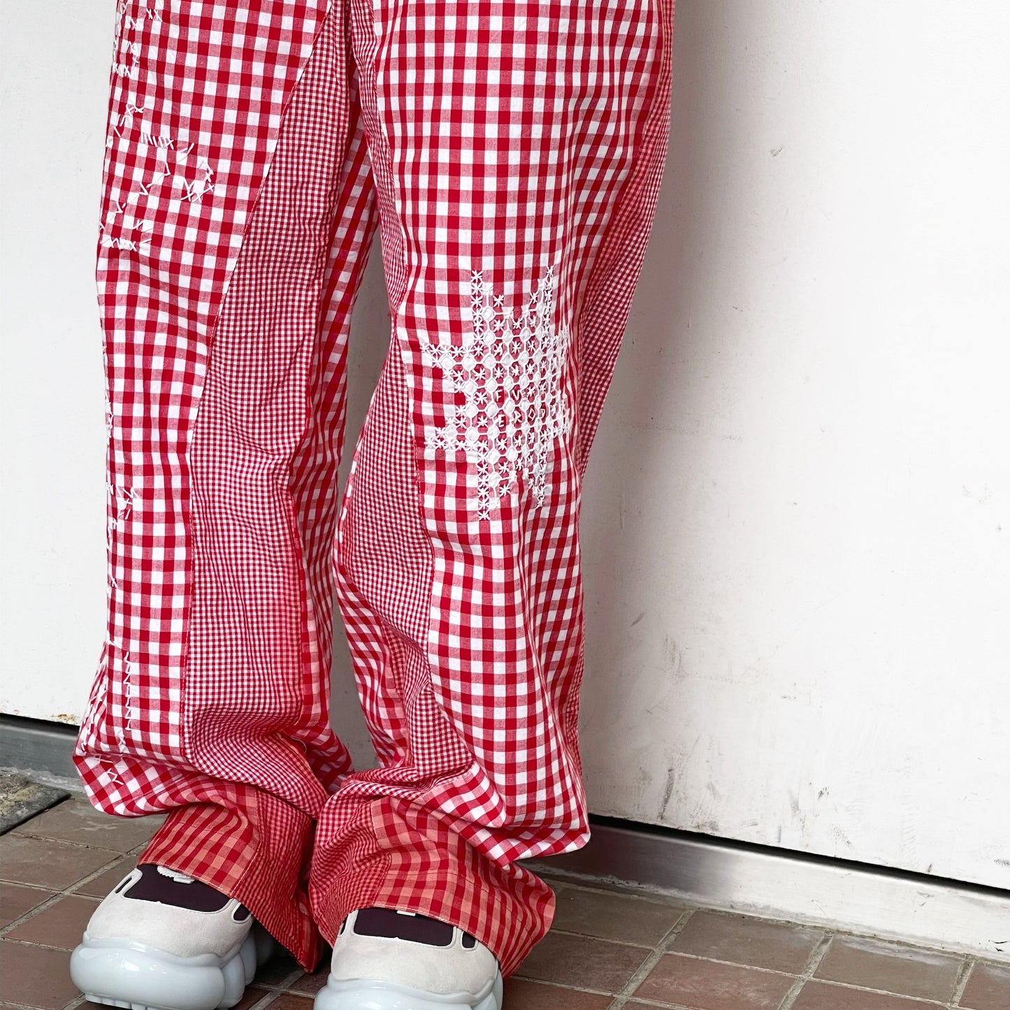 gingham patchwork pants / red / ギンガムパッチワークパンツ