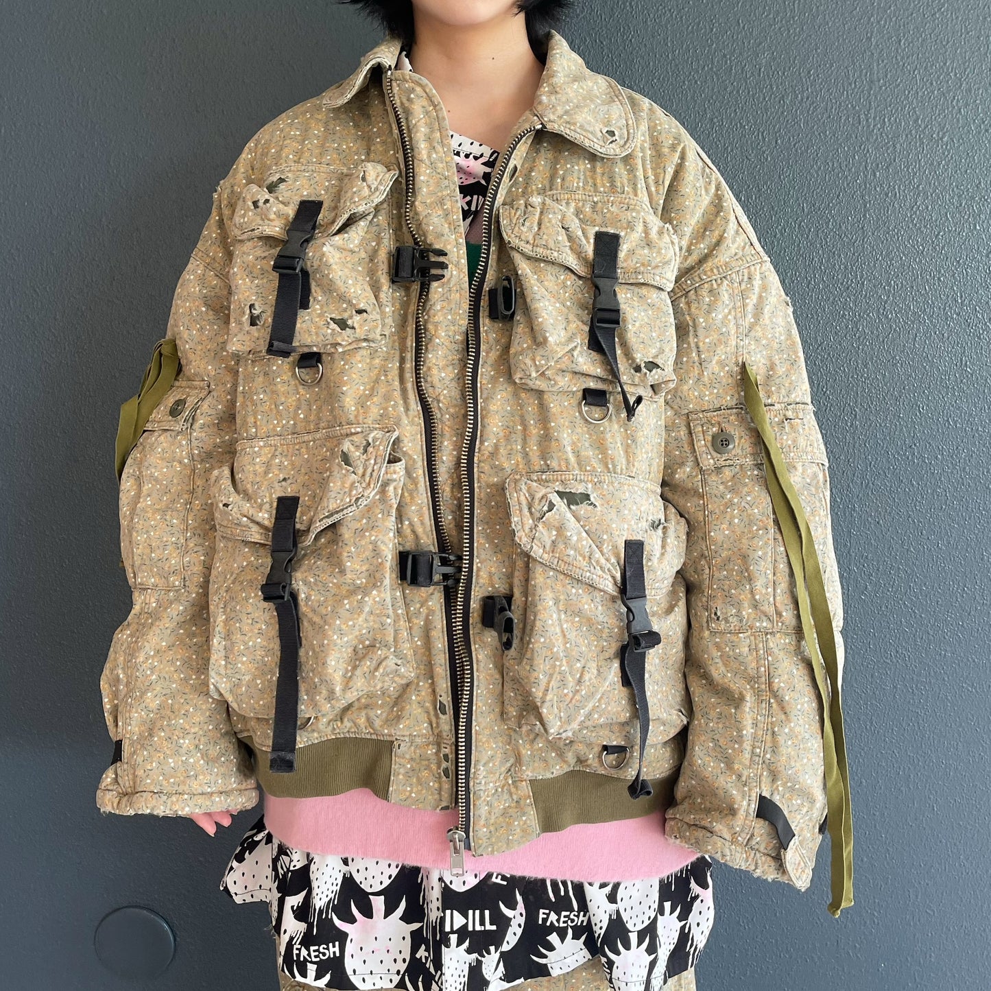DESTROY BONDING UTILITY JACKET / KHAKI FLORAL / デストロイボンディングジャケット