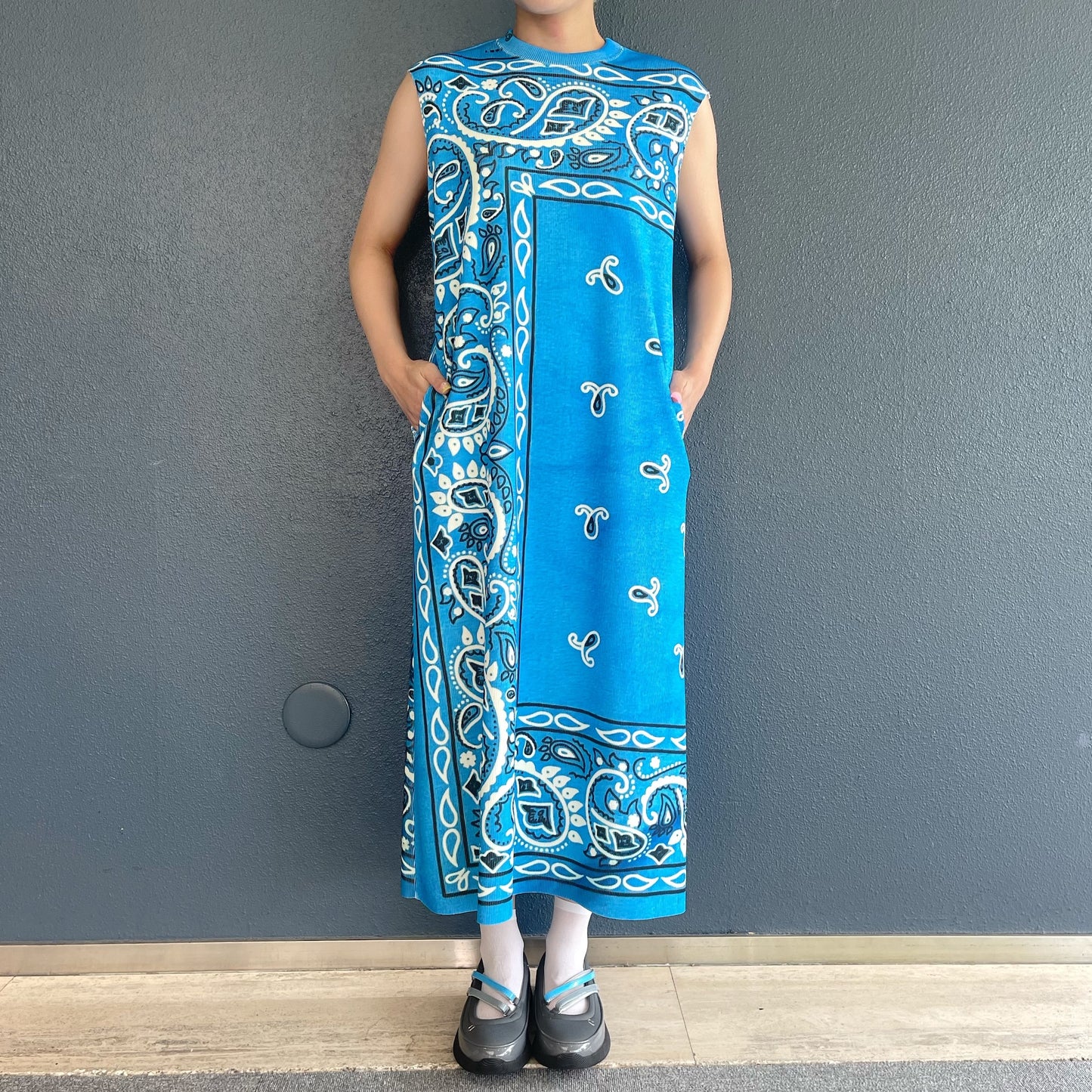 PRINT RIB NO SLEEVE ONE-PIECE / BANDANA / プリントリブノースリーブワンピース
