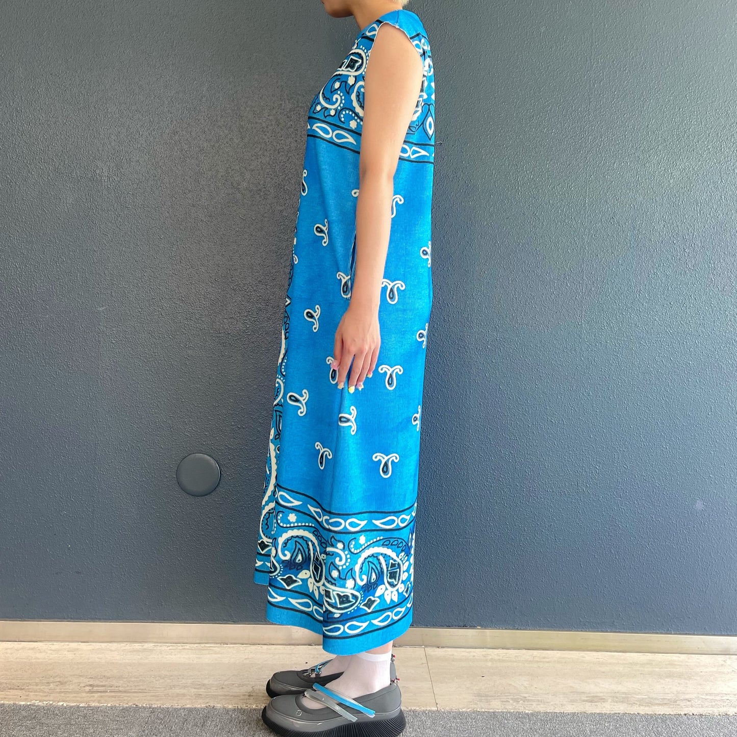 PRINT RIB NO SLEEVE ONE-PIECE / BANDANA / プリントリブノースリーブワンピース