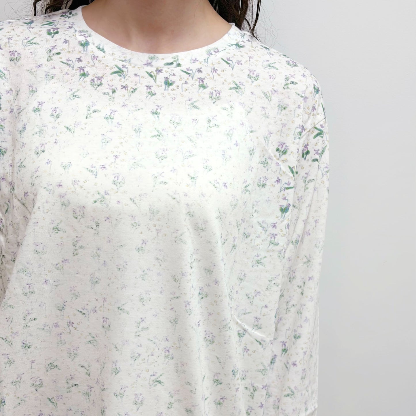fading flower top / white / フェイディングフラワーロングスリーブトップ