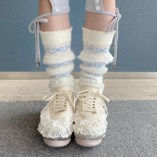 Knitted leg warmer / White × Blue / ニットレッグウォーマー
