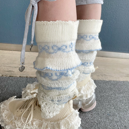 Knitted leg warmer / White × Blue / ニットレッグウォーマー