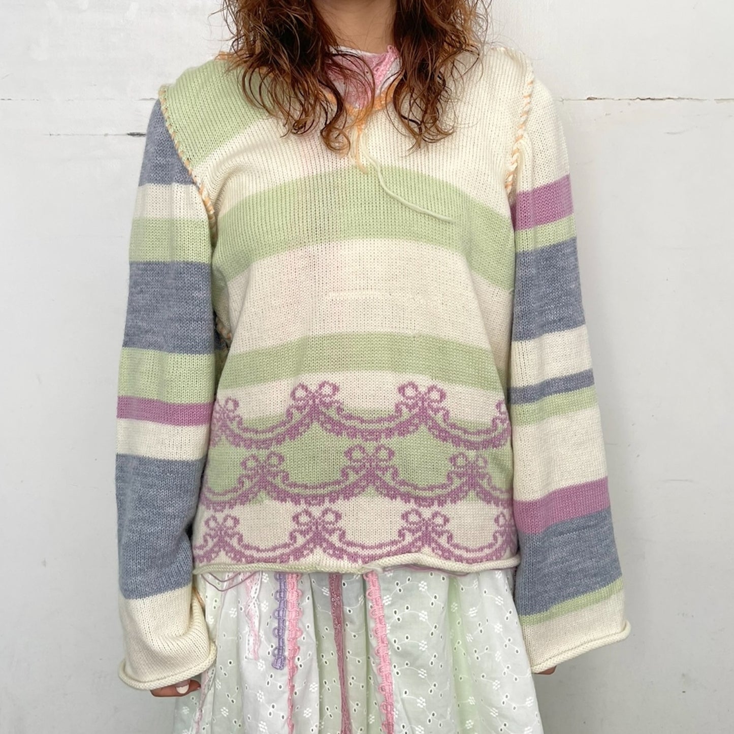 knit sailor jumper / Cream mix / ニットセーラートップ