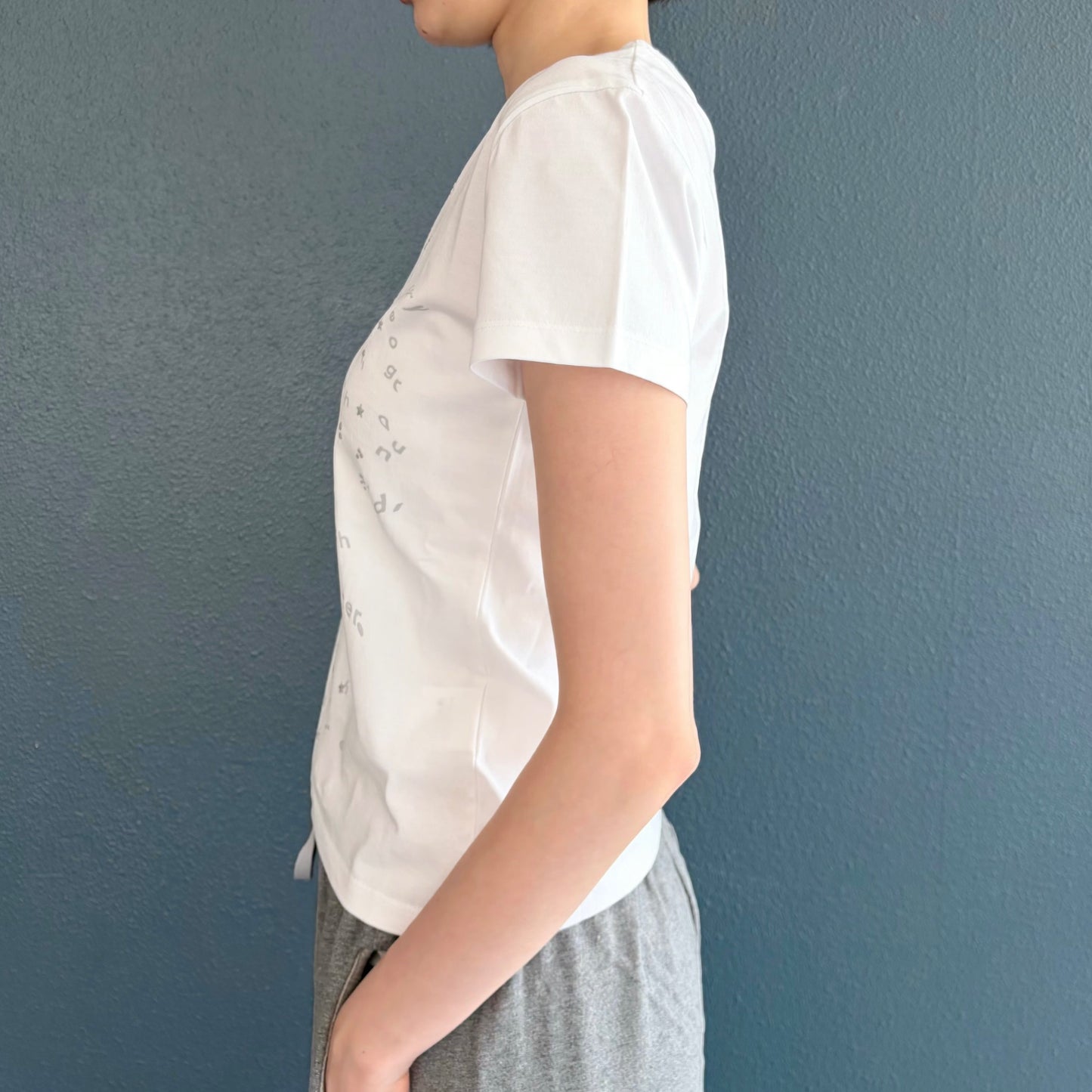 Glittered Spiral Ruched Top / White / グラフィックプリントTシャツ