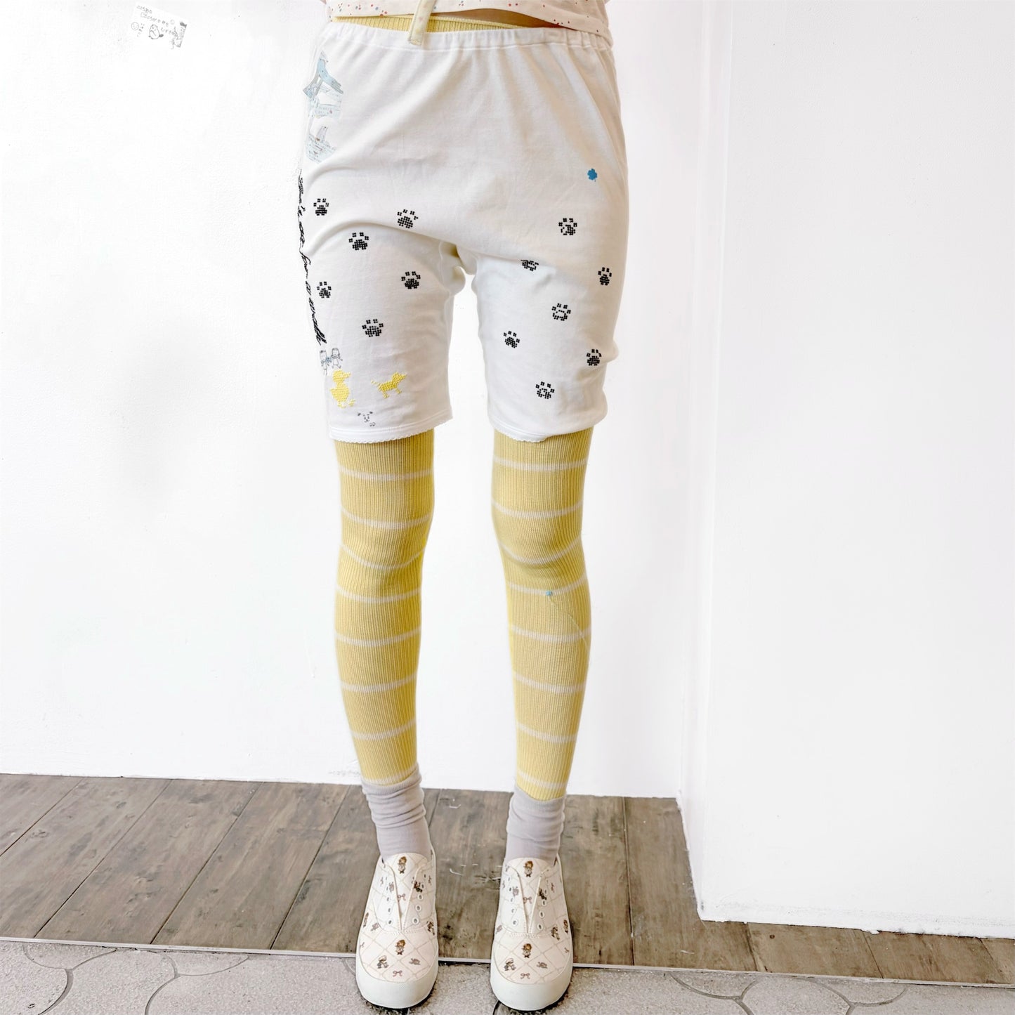 散歩 pants / yellow,white / レイヤードパンツ