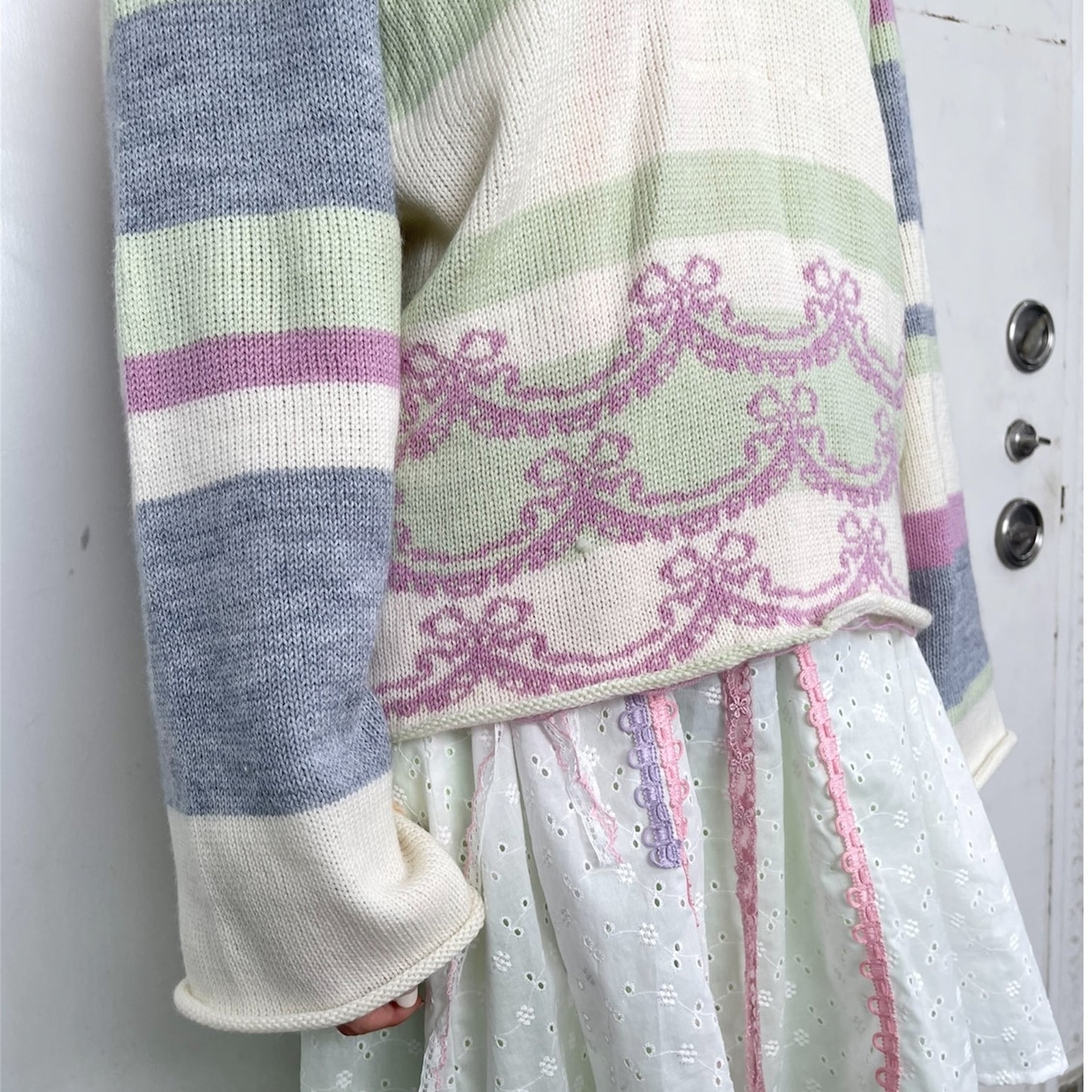 knit sailor jumper / Cream mix / ニットセーラートップ