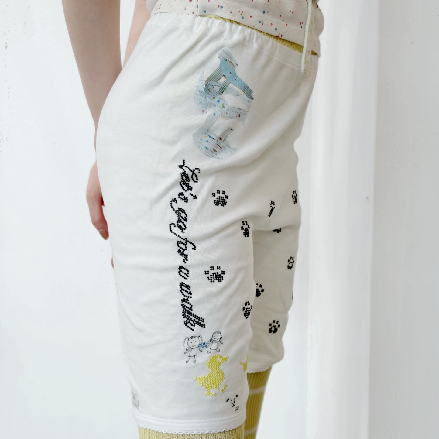 散歩 pants / yellow,white / レイヤードパンツ