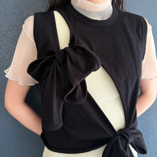 Ribbon sleeveless top / Black / リボンスリーブレストップ