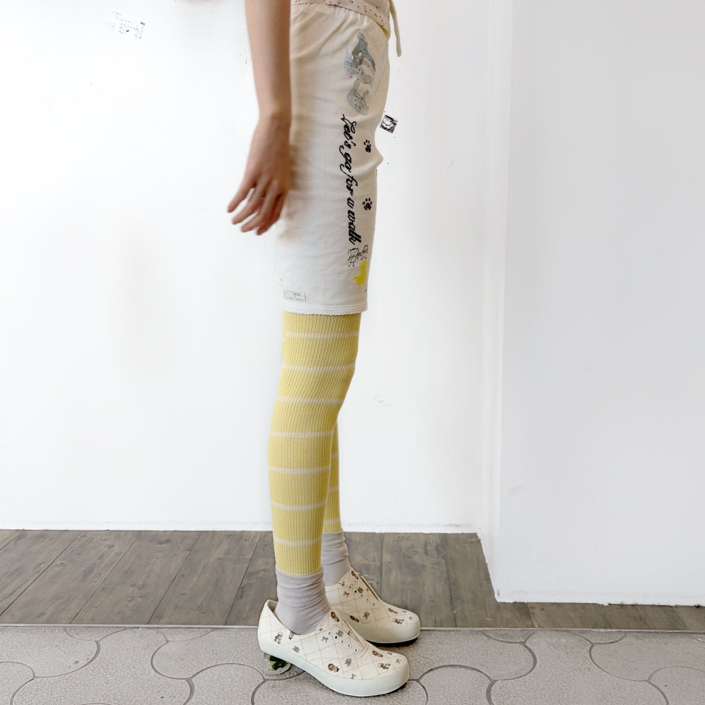 散歩 pants / yellow,white / レイヤードパンツ