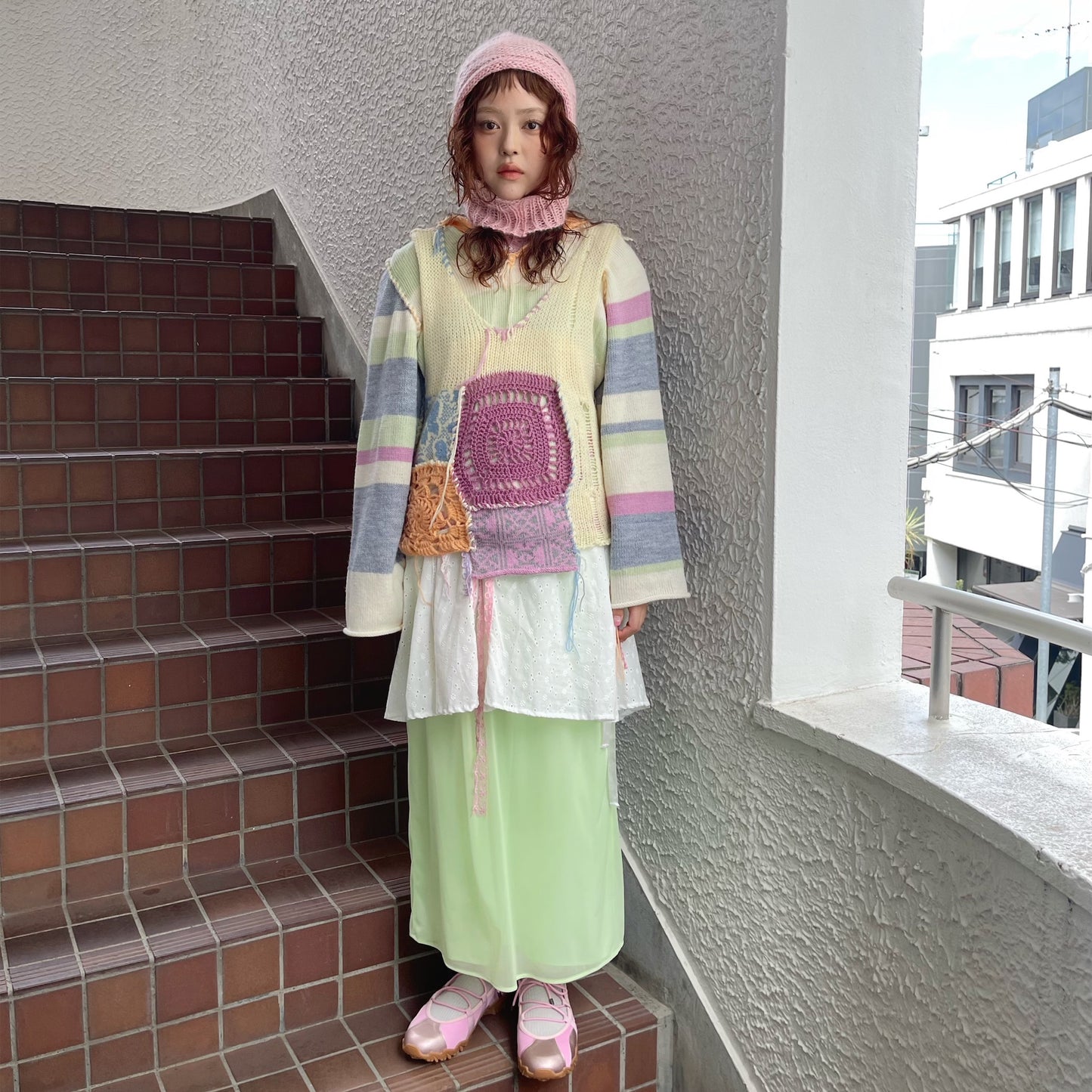 knit sailor jumper / Cream mix / ニットセーラートップ