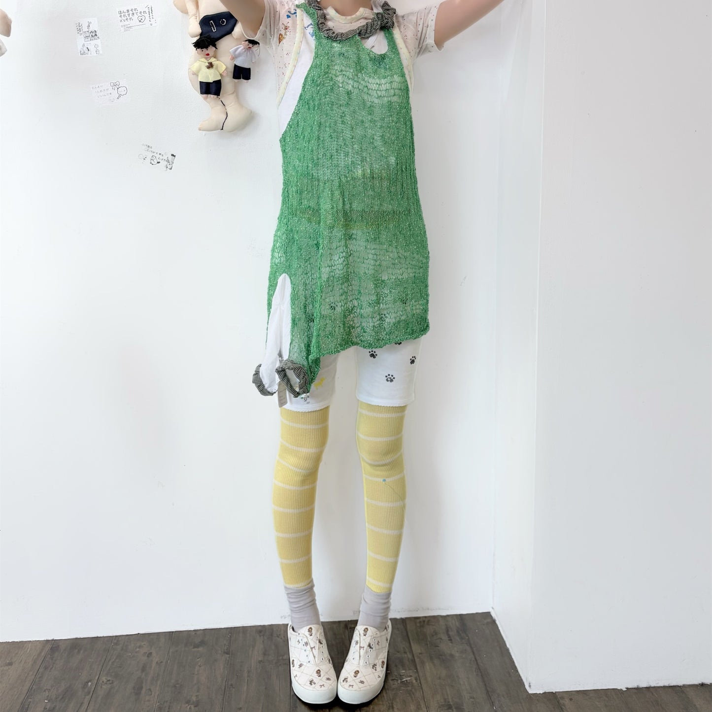 散歩 pants / yellow,white / レイヤードパンツ
