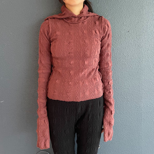 SHRUNK-KNIT LONG-SLEEVE TOP *SAILOR HIGH-NECK / DARK RED / セーラーカラーシュリンクトップ