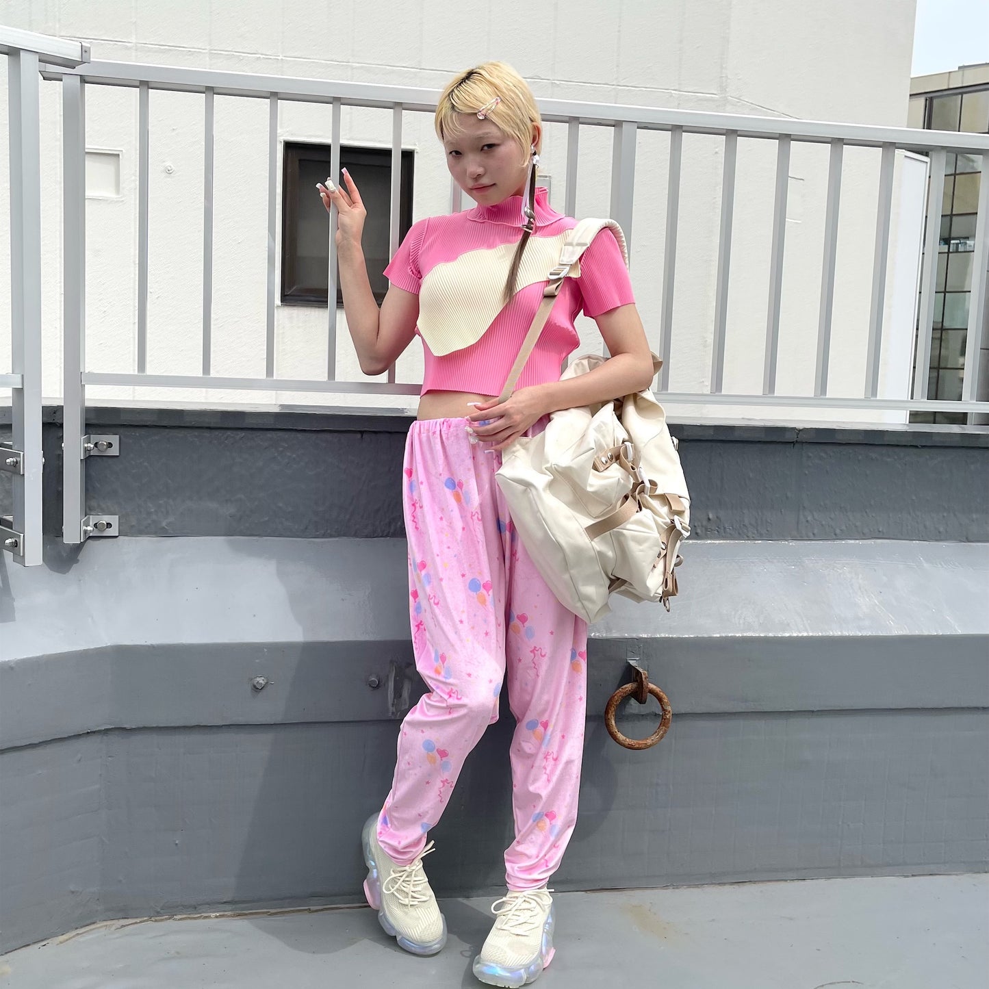 TODO WAVE TINY TOP *SHORT SLEEVE HIGHNECK / GUAVA / プリーツハイネックコンパクトトップス
