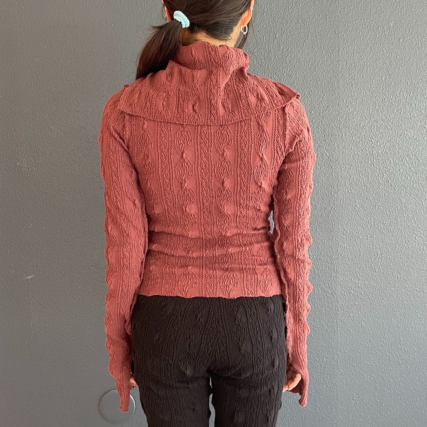 SHRUNK-KNIT LONG-SLEEVE TOP *SAILOR HIGH-NECK / DARK RED / セーラーカラーシュリンクトップ