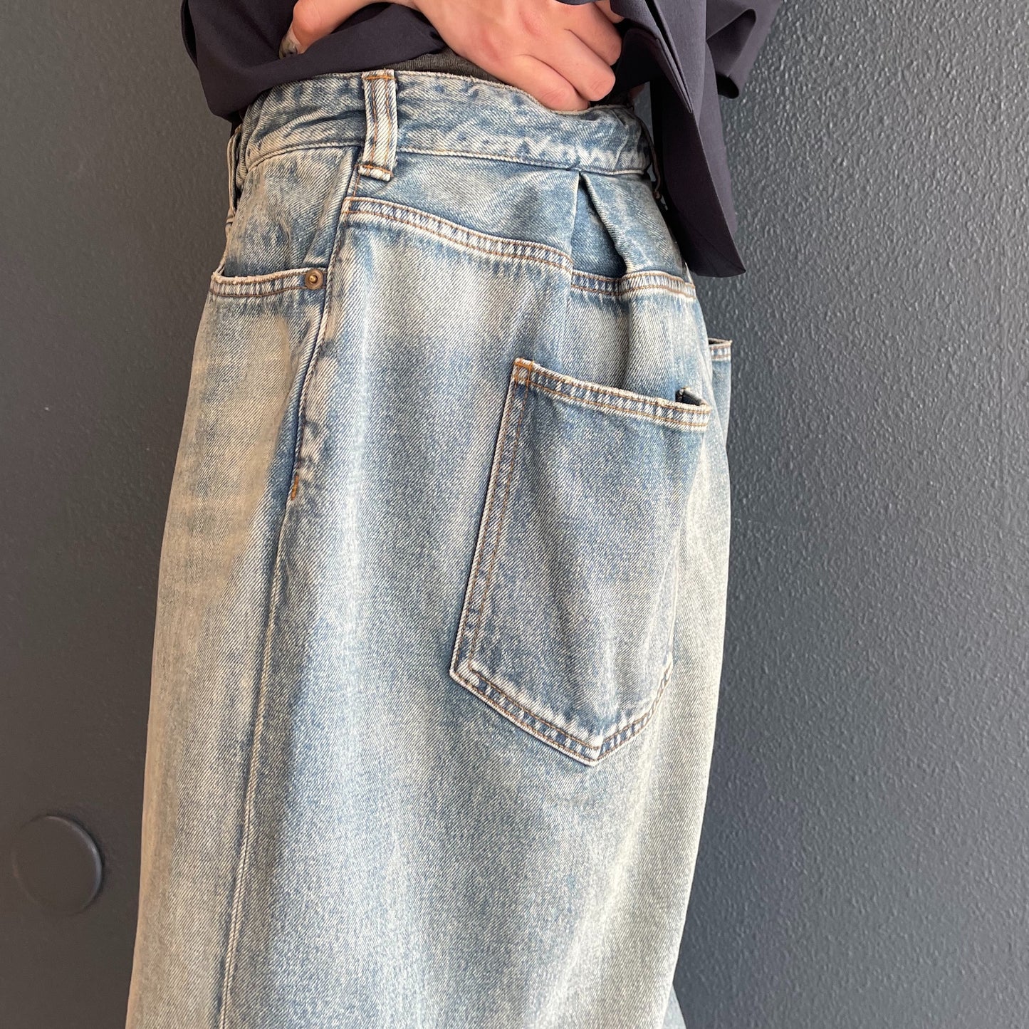 TUCKED BAGGY DENIM / BLUE / タックバギーデニム